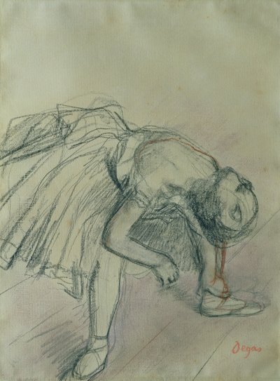 Tänzerin, die ihren Schuh richtet, ca. 1865 von Edgar Degas